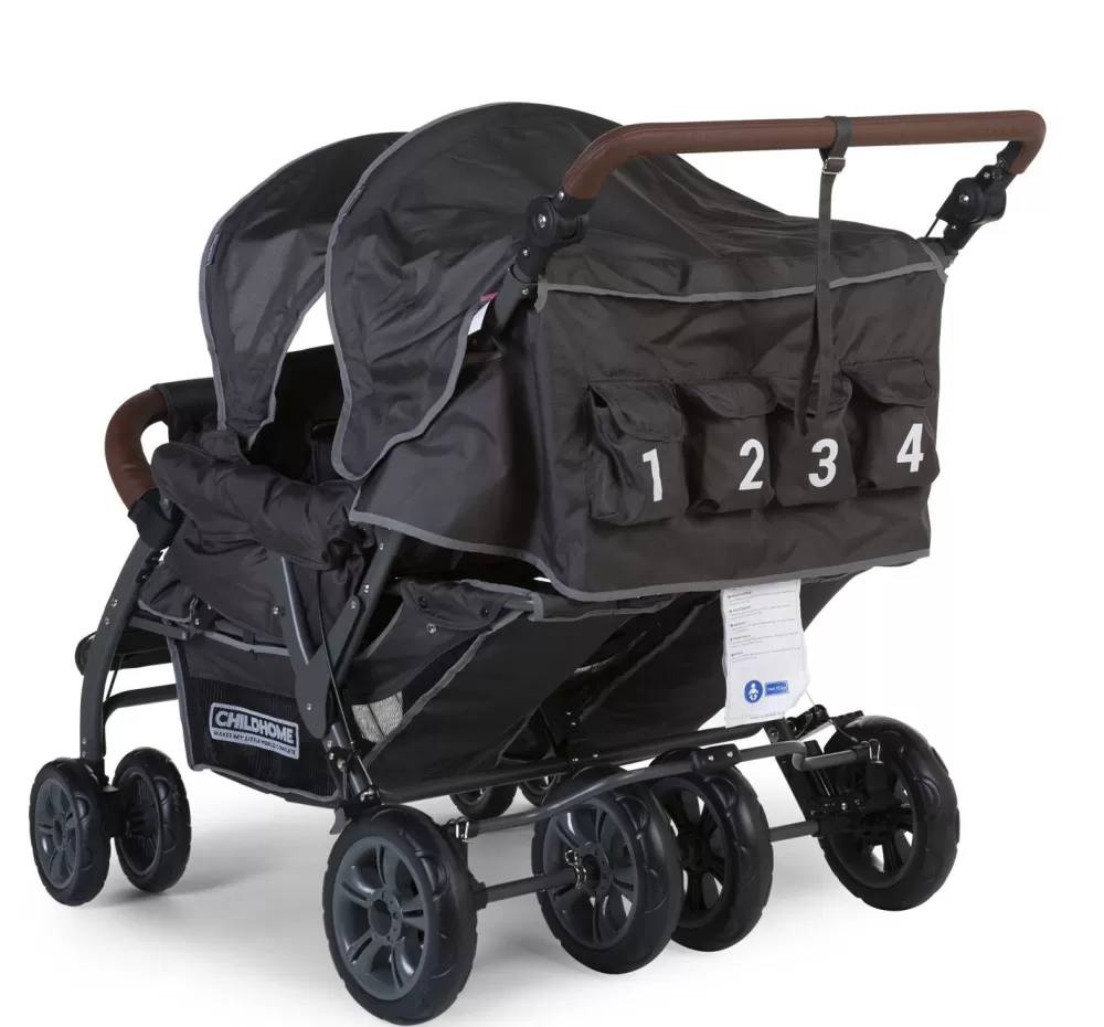 Store Childhome Quadruple Wandelwagen Met Autobrake + Regenhoes + Zonnekappen - Antraciet