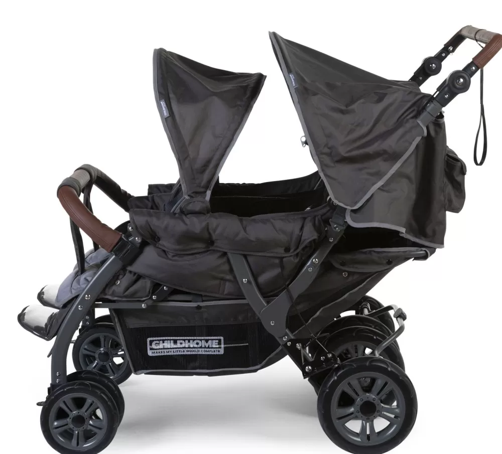 Store Childhome Quadruple Wandelwagen Met Autobrake + Regenhoes + Zonnekappen - Antraciet