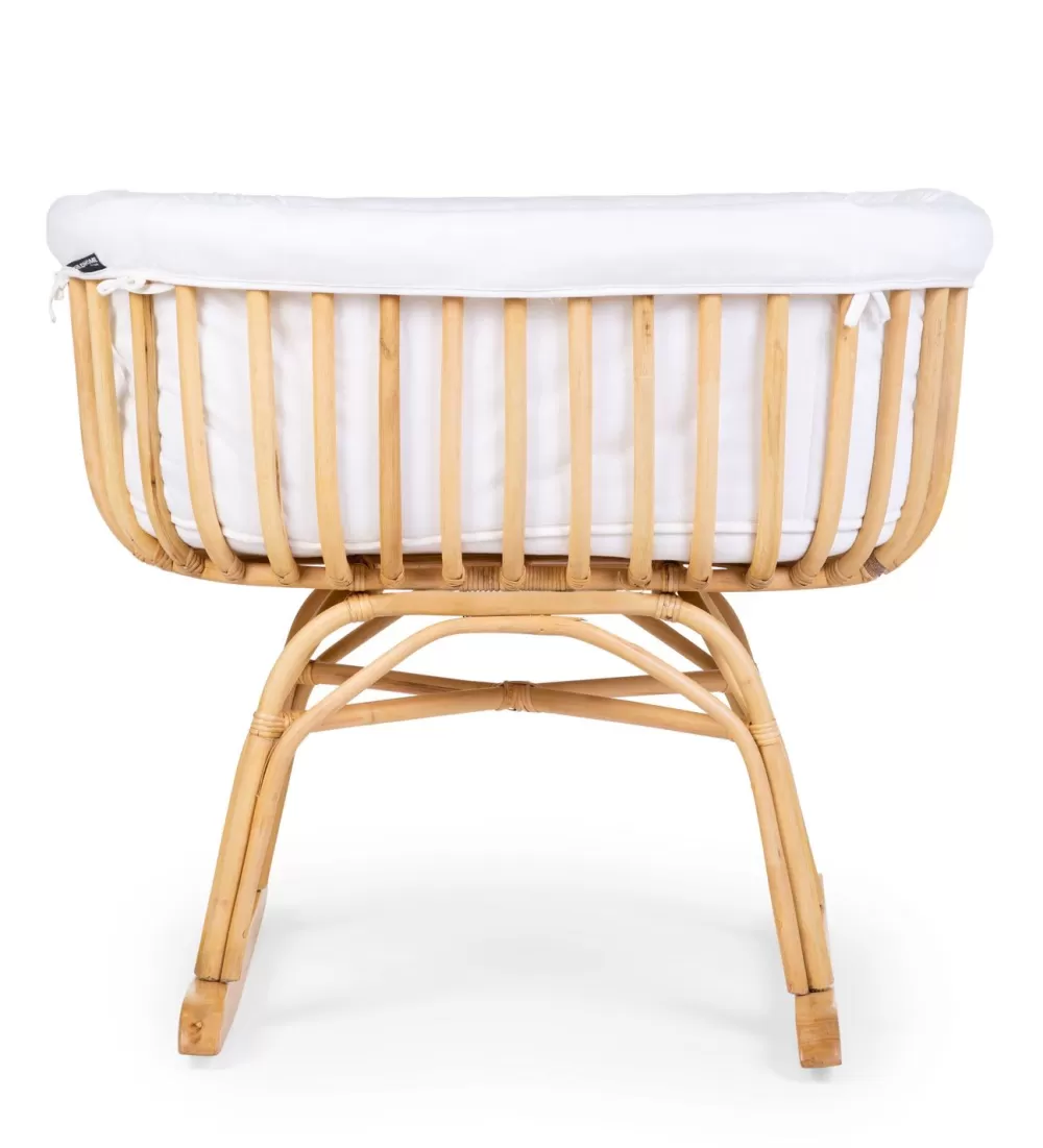 Clearance Childhome Rattan Wieg - 90X70X71 Cm + Matras - 77X42X4 Cm - Jersey Hoes Ecru - Schommelpoten