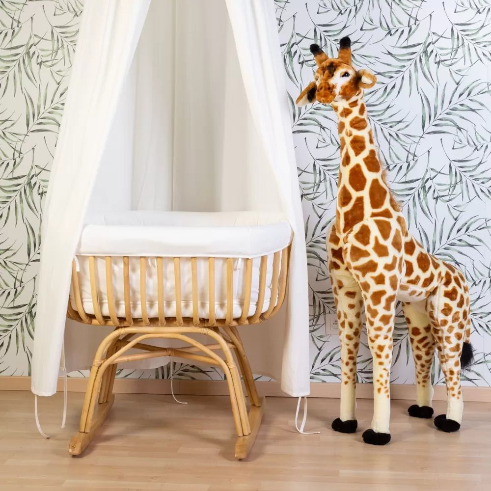 Clearance Childhome Rattan Wieg - 90X70X71 Cm + Matras - 77X42X4 Cm - Jersey Hoes Ecru - Schommelpoten