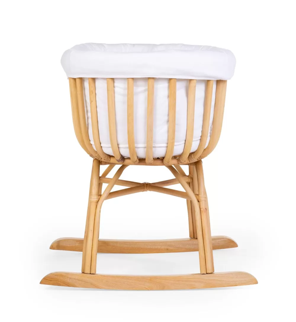 Clearance Childhome Rattan Wieg - 90X70X71 Cm + Matras - 77X42X4 Cm - Jersey Hoes Ecru - Schommelpoten