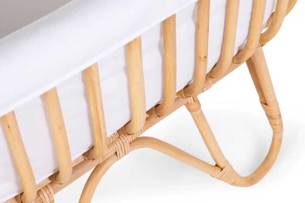 New Childhome Rattan Wieg Rechthoekig - 90X50X70 Cm + Jersey Omrander Ecru - Matras - 81X42X5 Cm
