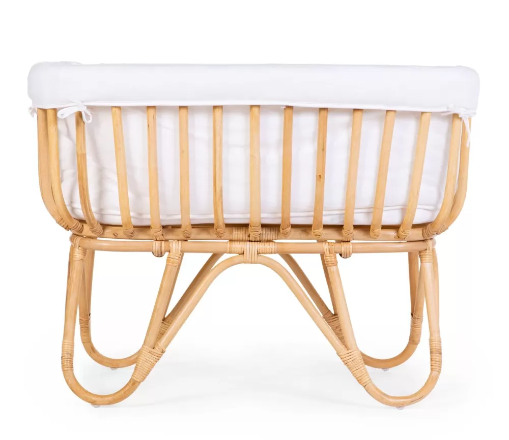 New Childhome Rattan Wieg Rechthoekig - 90X50X70 Cm + Jersey Omrander Ecru - Matras - 81X42X5 Cm