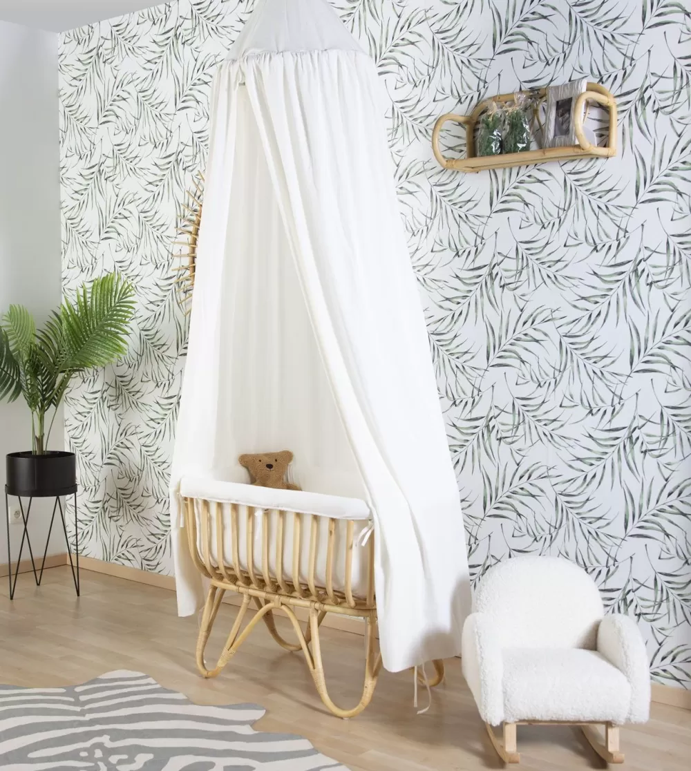 New Childhome Rattan Wieg Rechthoekig - 90X50X70 Cm + Jersey Omrander Ecru - Matras - 81X42X5 Cm