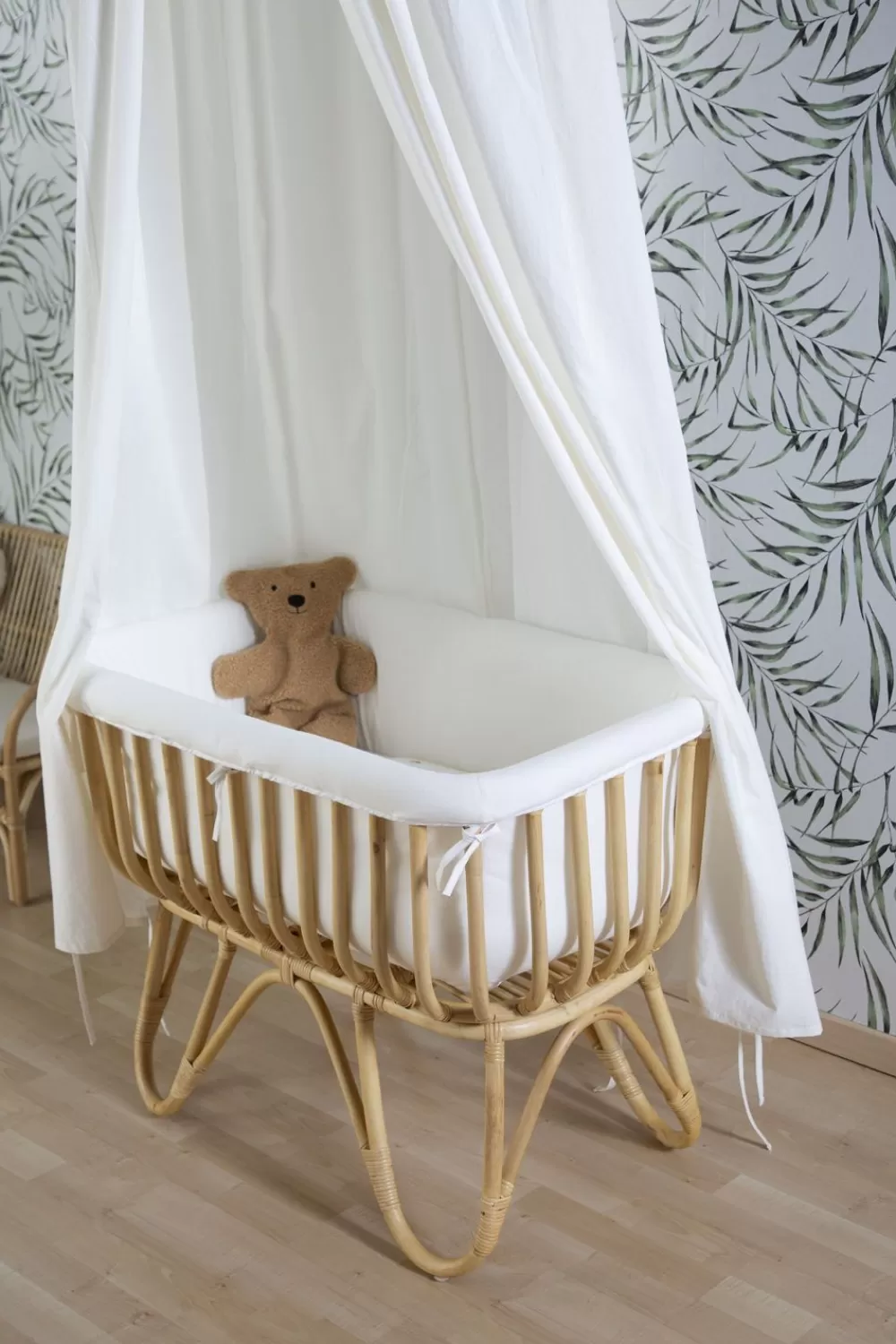 New Childhome Rattan Wieg Rechthoekig - 90X50X70 Cm + Jersey Omrander Ecru - Matras - 81X42X5 Cm
