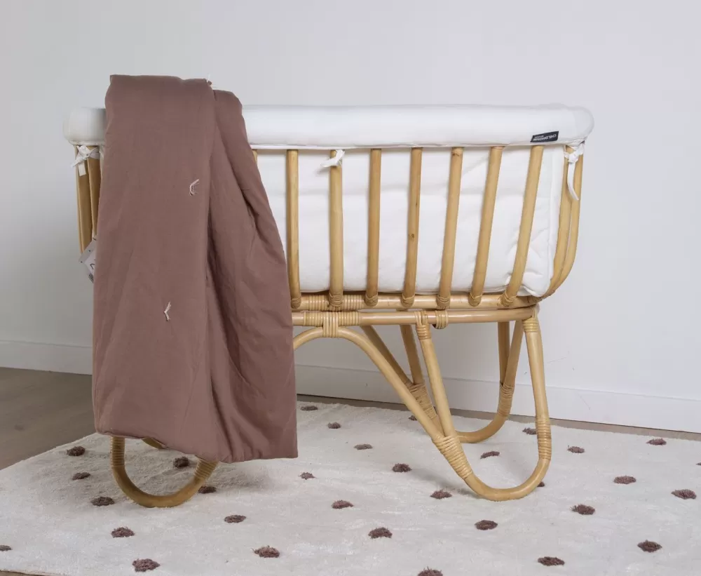 New Childhome Rattan Wieg Rechthoekig - 90X50X70 Cm + Jersey Omrander Ecru - Matras - 81X42X5 Cm