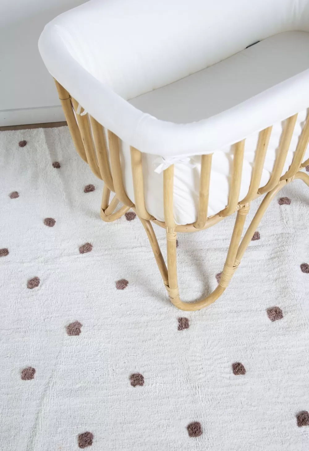 New Childhome Rattan Wieg Rechthoekig - 90X50X70 Cm + Jersey Omrander Ecru - Matras - 81X42X5 Cm