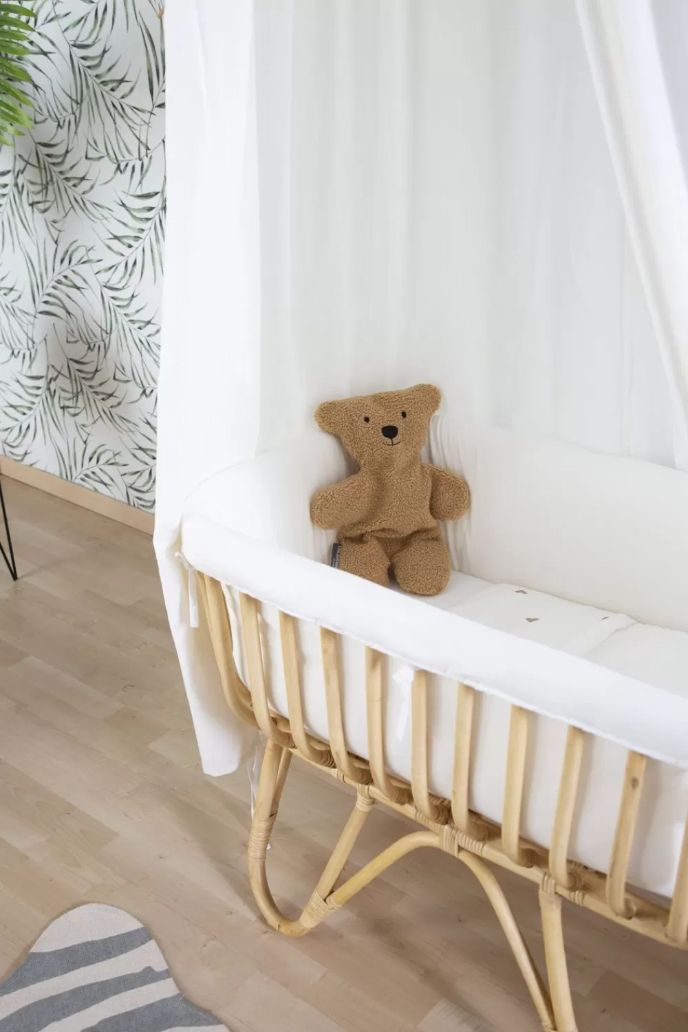 New Childhome Rattan Wieg Rechthoekig - 90X50X70 Cm + Jersey Omrander Ecru - Matras - 81X42X5 Cm
