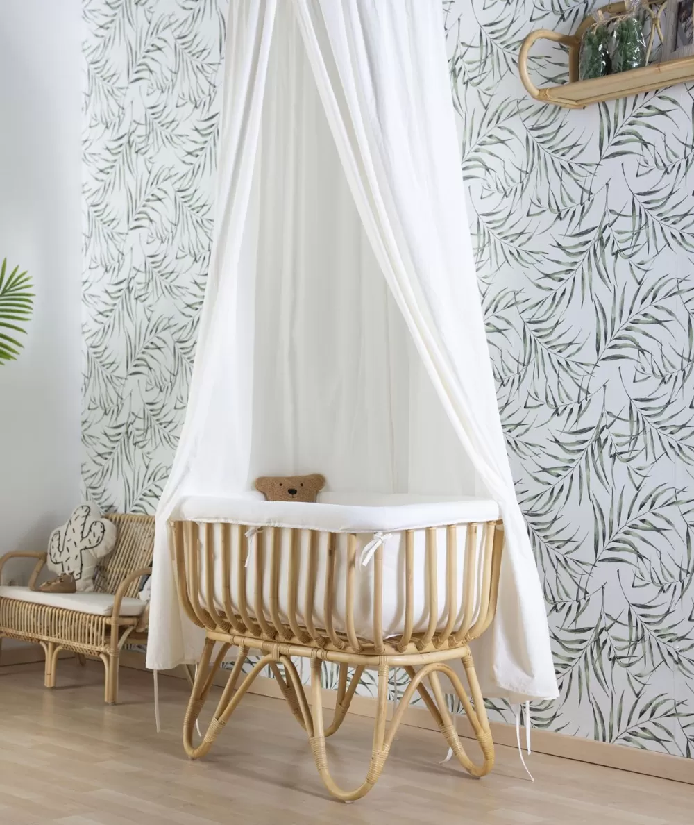 New Childhome Rattan Wieg Rechthoekig - 90X50X70 Cm + Jersey Omrander Ecru - Matras - 81X42X5 Cm