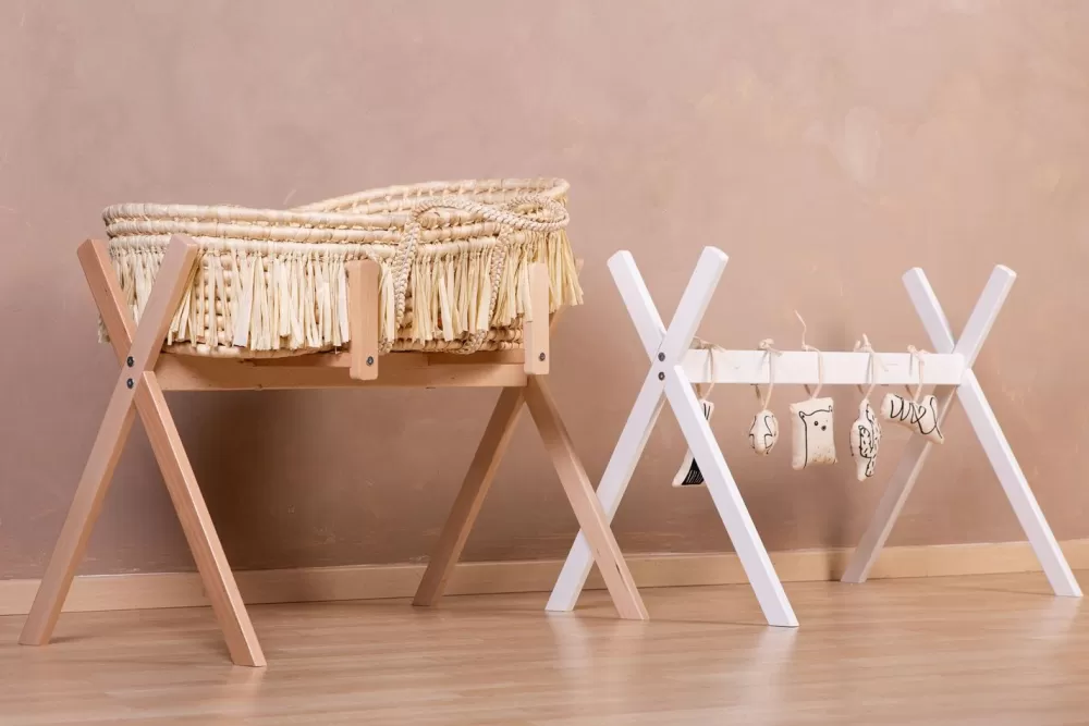 Fashion Childhome Tipi Staander Voor Moses Mand + Baby Gym - Hout - Naturel