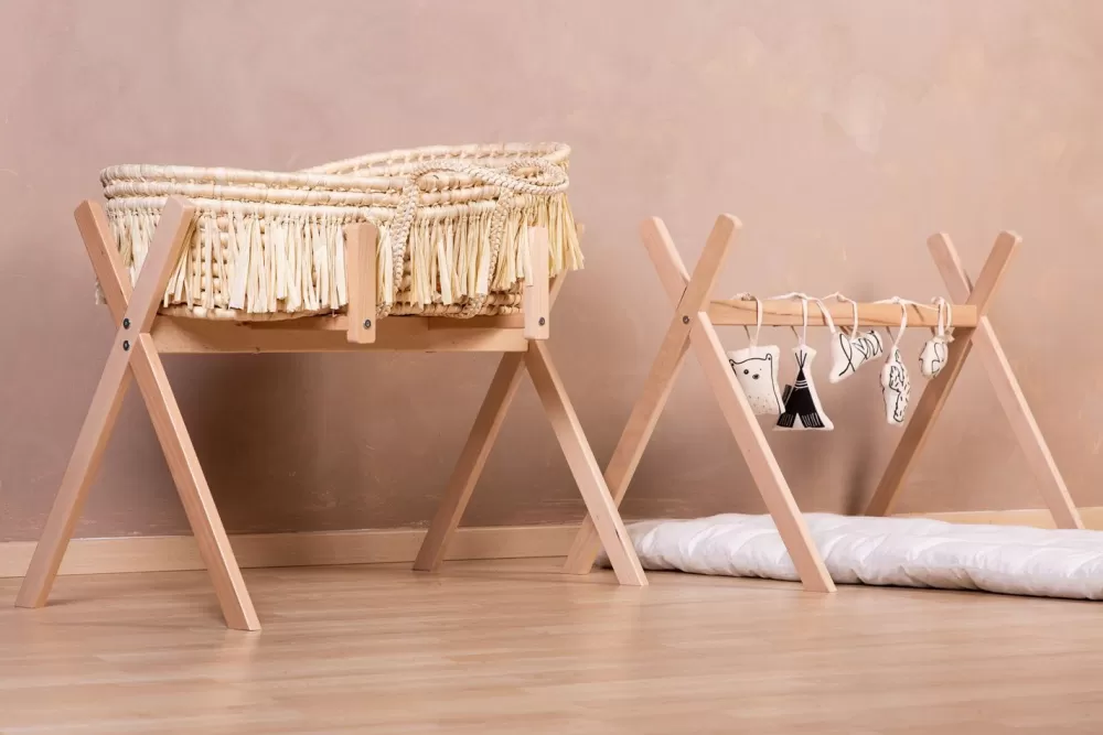 Fashion Childhome Tipi Staander Voor Moses Mand + Baby Gym - Hout - Naturel