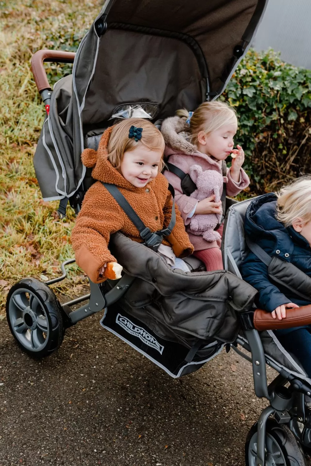 Discount Childhome Triplet Wandelwagen + Regenhoes + Zonnekap - Staal + Tedelon - Antraciet